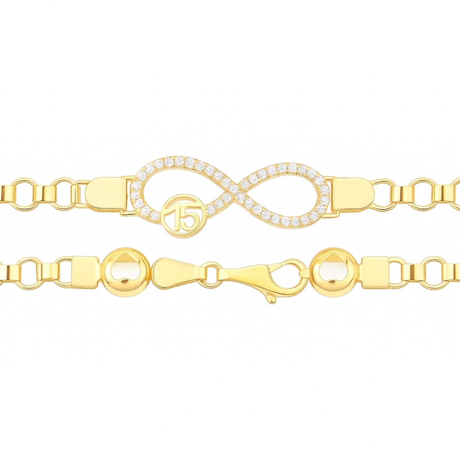 14K Yellow Gold CZ Infinity Quinceañera Round Link Bracelet - 7.5" (6.0 GRAMS)