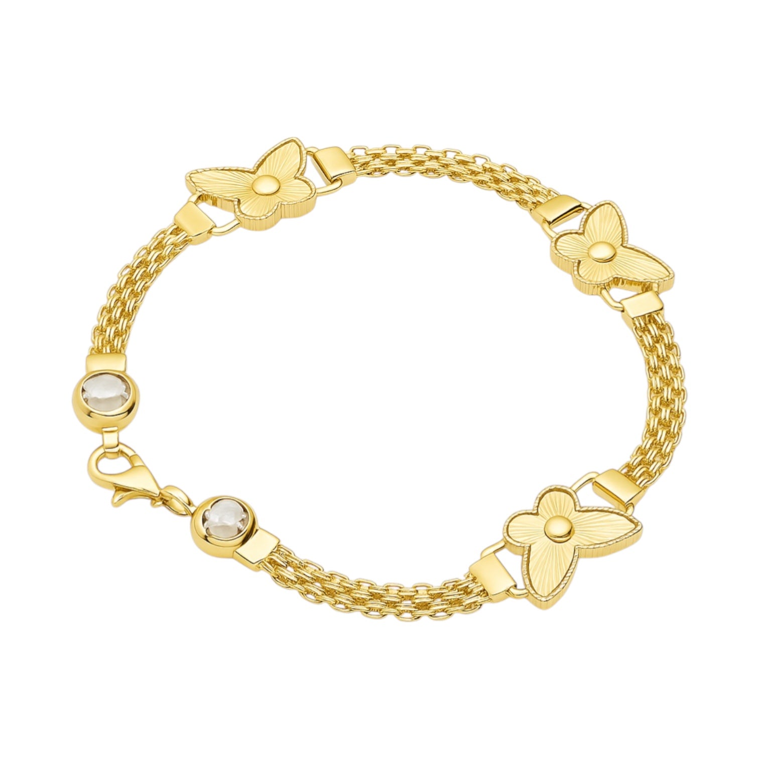 14K Yellow Gold Diamond Cut Butterfly Station Mesh Bracelet - 7.5" (9.1 GRAMS)