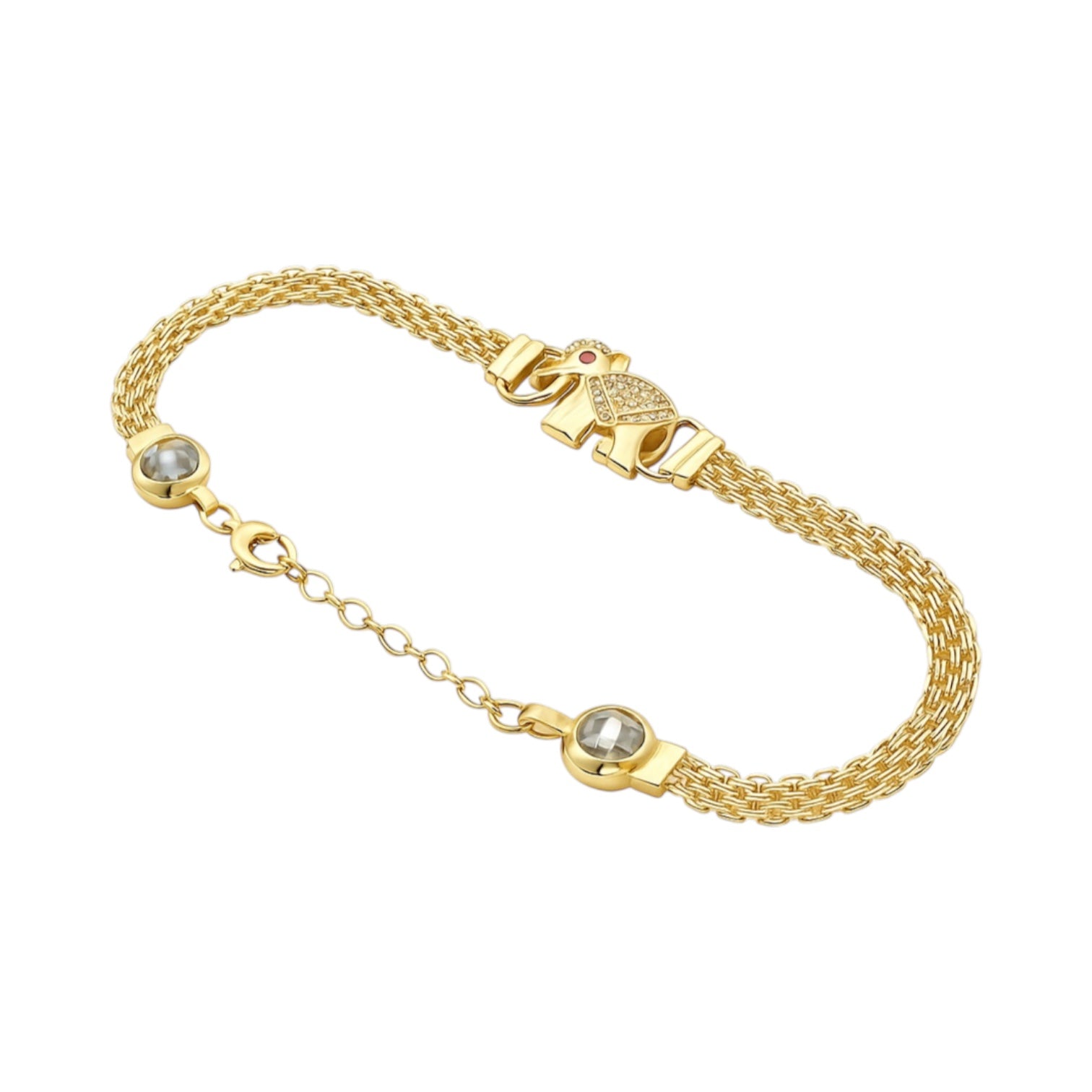 14K Yellow Gold CZ Elephant Mesh Bracelet (7"+1") (6.1 GRAMS)