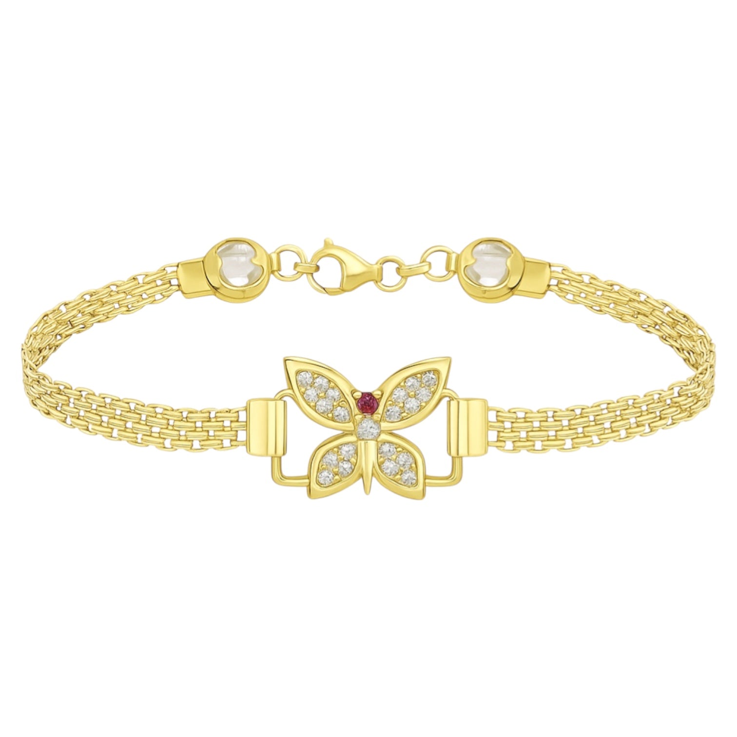 14K Yellow Gold CZ Butterfly Mesh Bracelet - 7.5" (6.1 GRAMS)