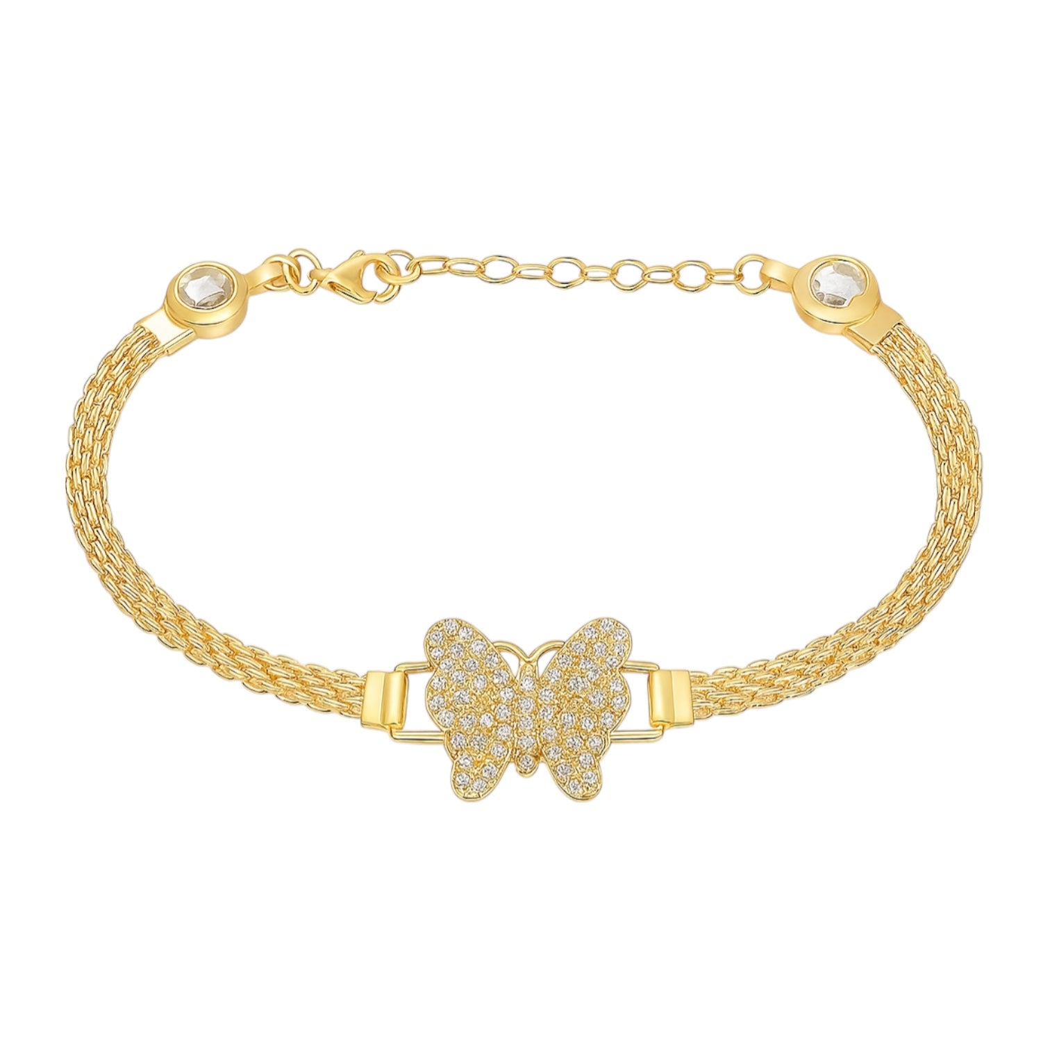 14K Yellow Gold CZ Butterfly Mesh Bracelet - (7"+1")(6.2 GRAMS)