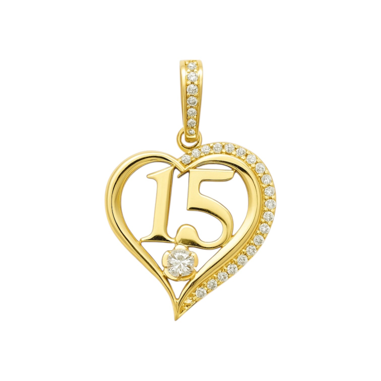 14K Yellow Gold CZ Heart Quinceañera Pendant (1.6 GRAMS)