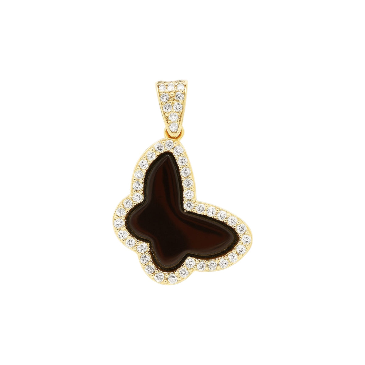 14K Yellow Gold Black Enamel CZ Butterfly Pendant