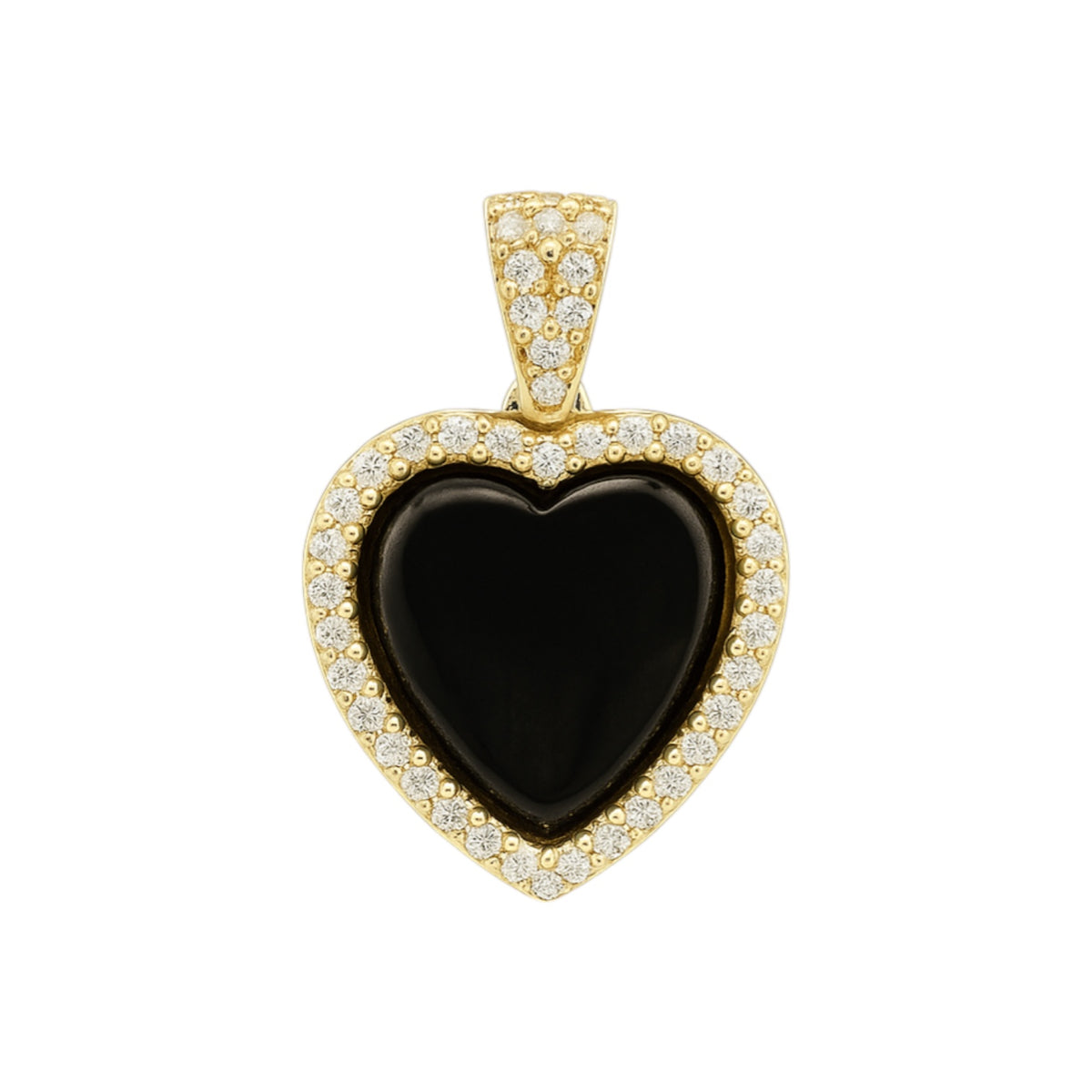 14K Yellow Gold Black Enamel CZ Heart Pendant