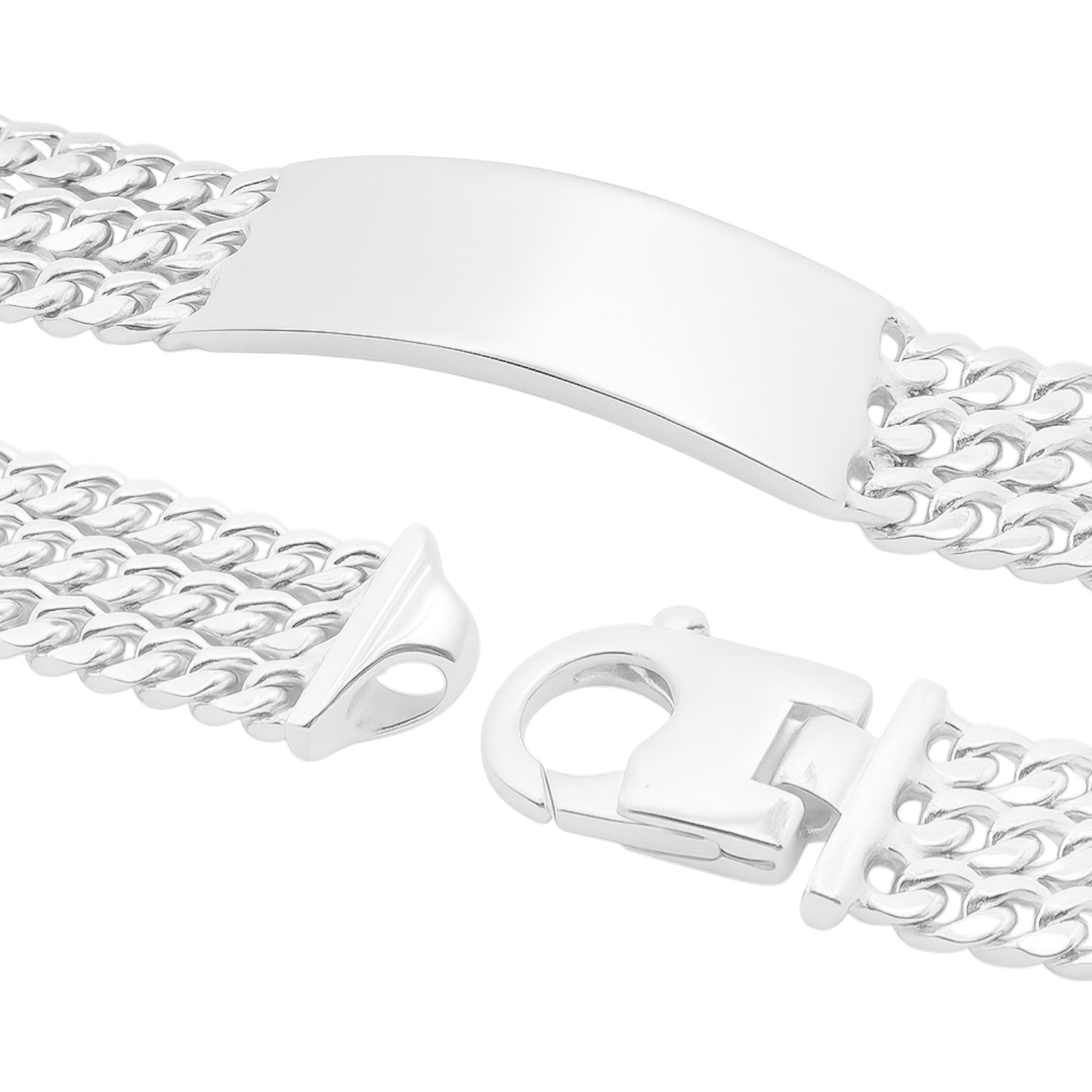 Italian Sterling Silver Tri Miami Cuban Link ID Bracelet