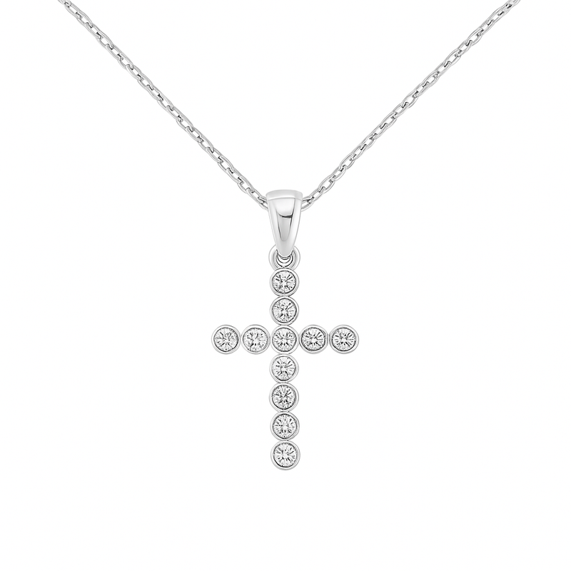 Sterling Silver CZ Bubble Cross Necklace