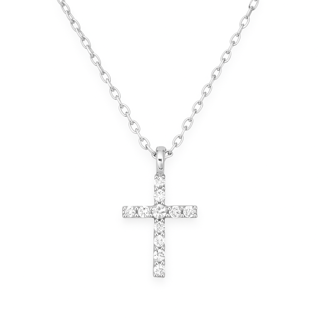 Sterling Silver Small CZ Cross Necklace