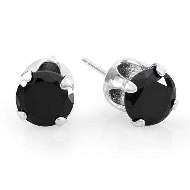 Sterling Silver Black Round CZ Studs