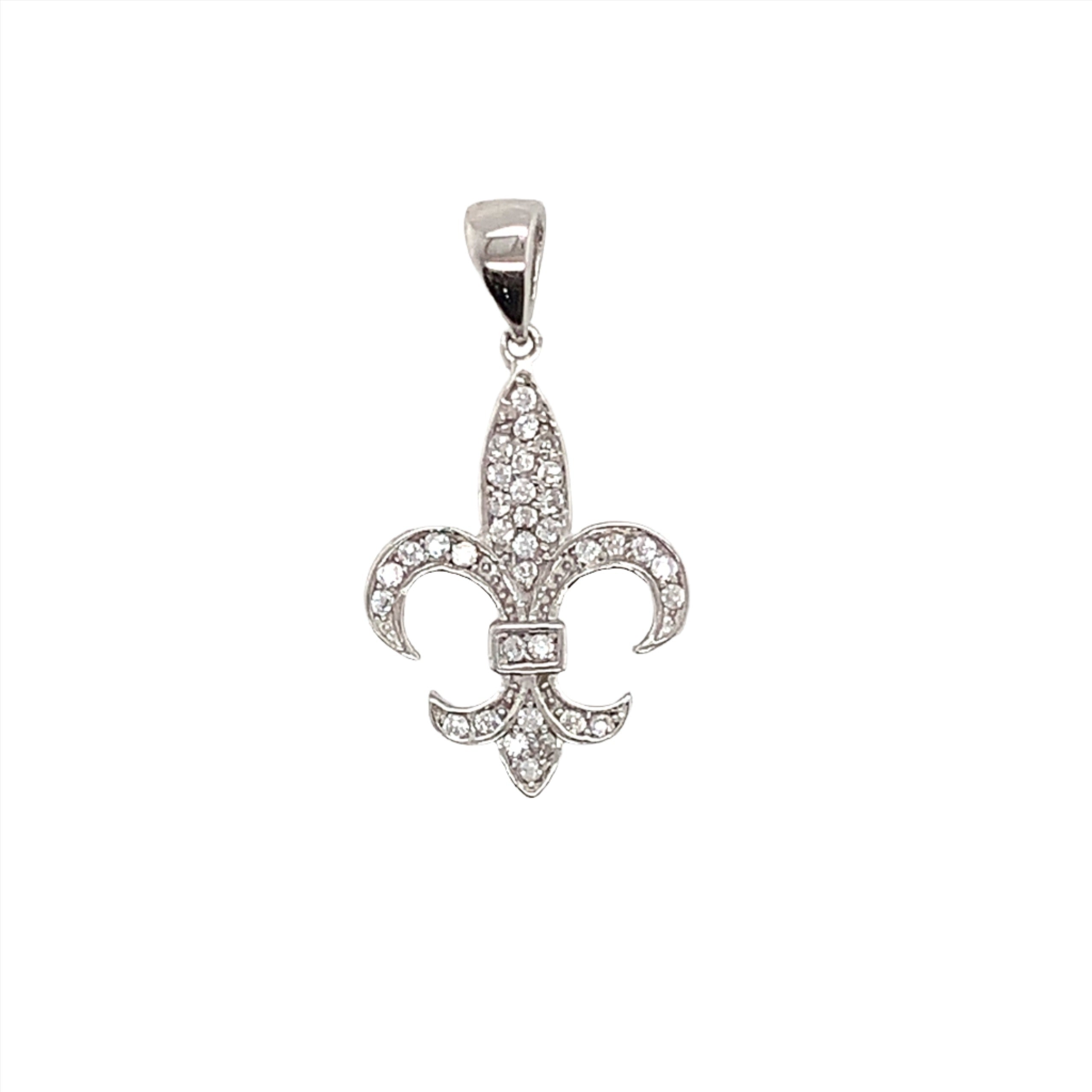 Sterling Silver CZ Fleur De Lis Pendant