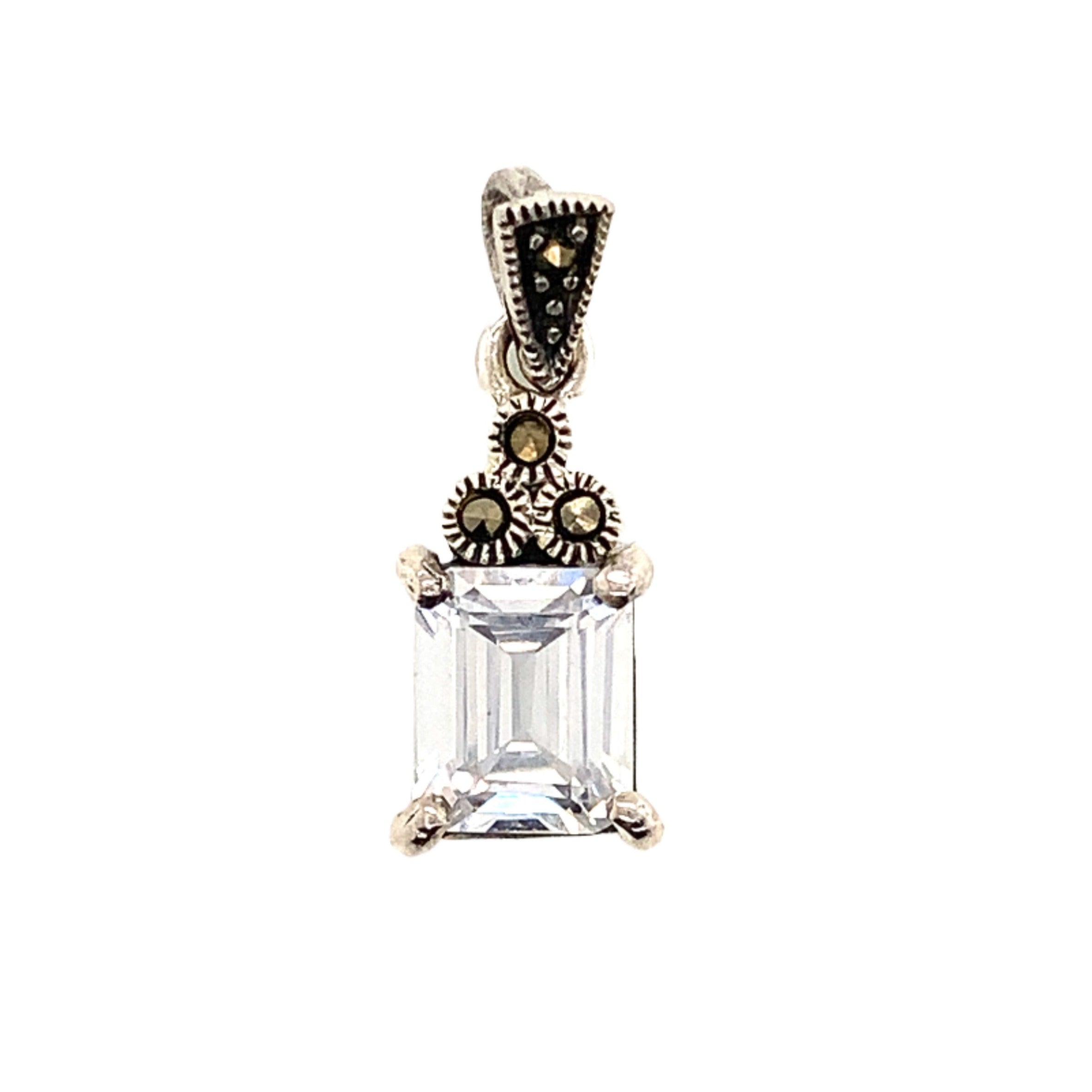Sterling Silver CZ Rectangle Rodium Pendant