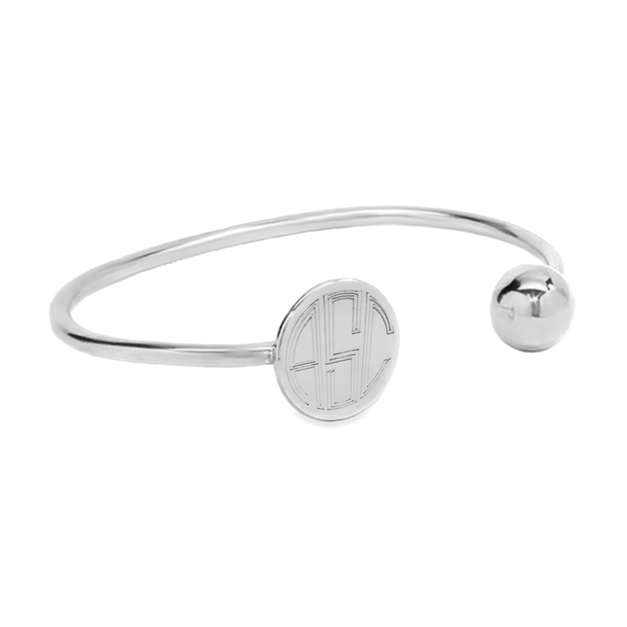 German Silver Engravable Round Disc & Ball Cuff Bangle