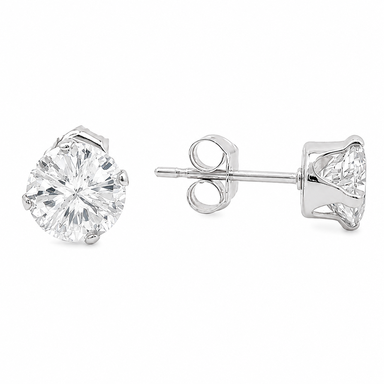 Sterling Silver Round 4 Cut CZ Studs