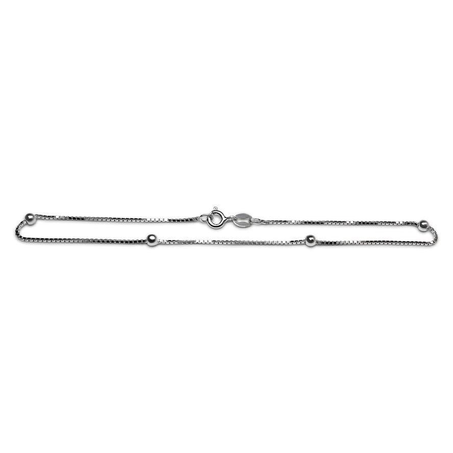 Sterling Silver 4 Bead Station Box Chain Anklet (9")