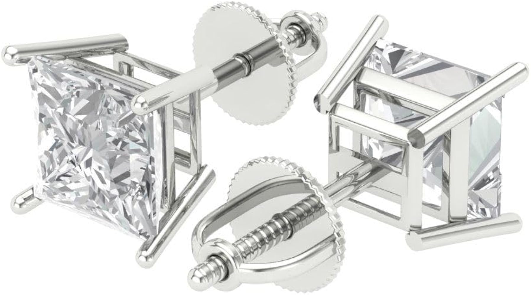 Sterling Silver Asscher Cut Square Moissanite Screwback Earrings W/ Certification