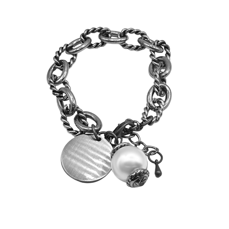 Fashion Engravable Rope Link Bracelet With Pearl