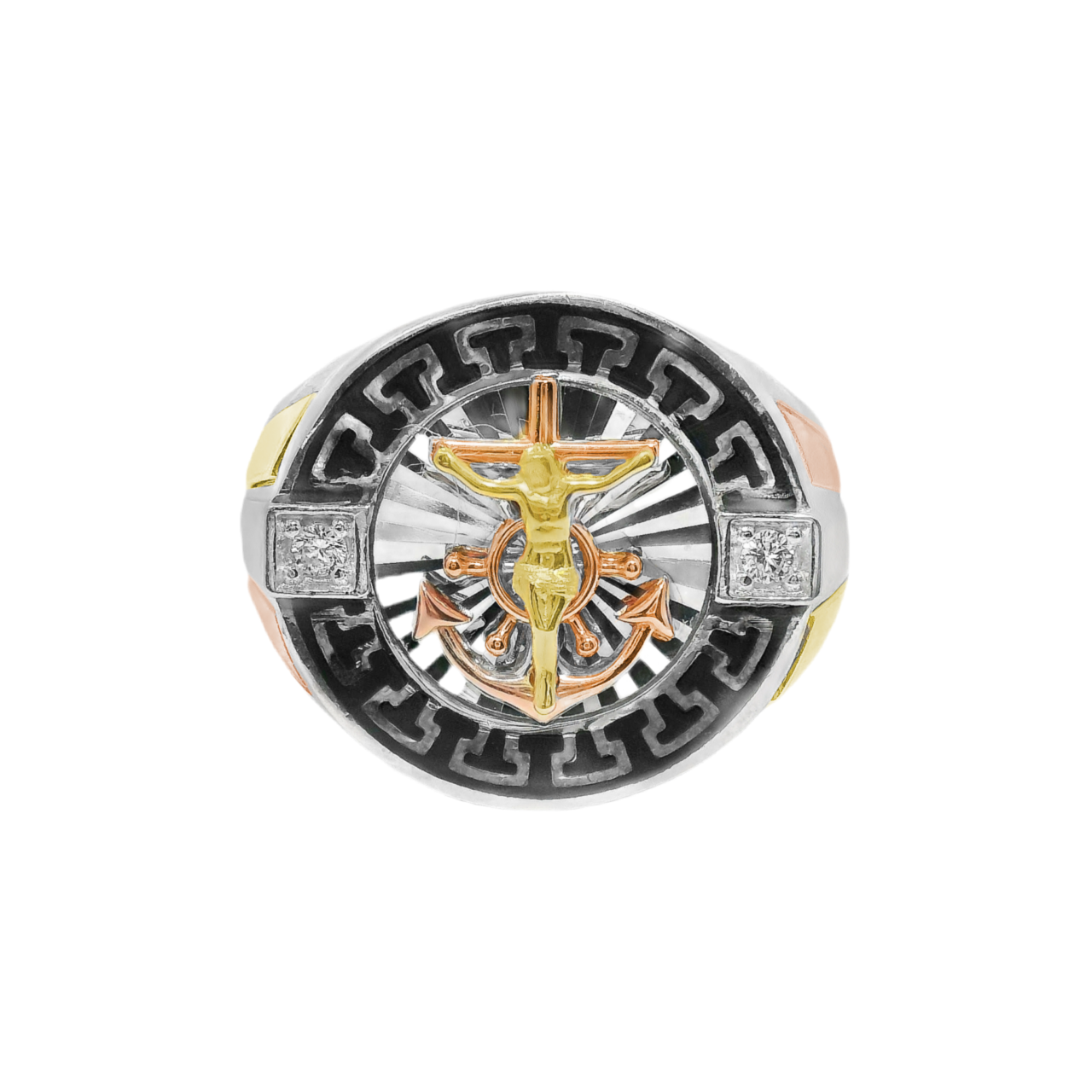 925 Sterling Silver Crucifix Anchor Men's Ring