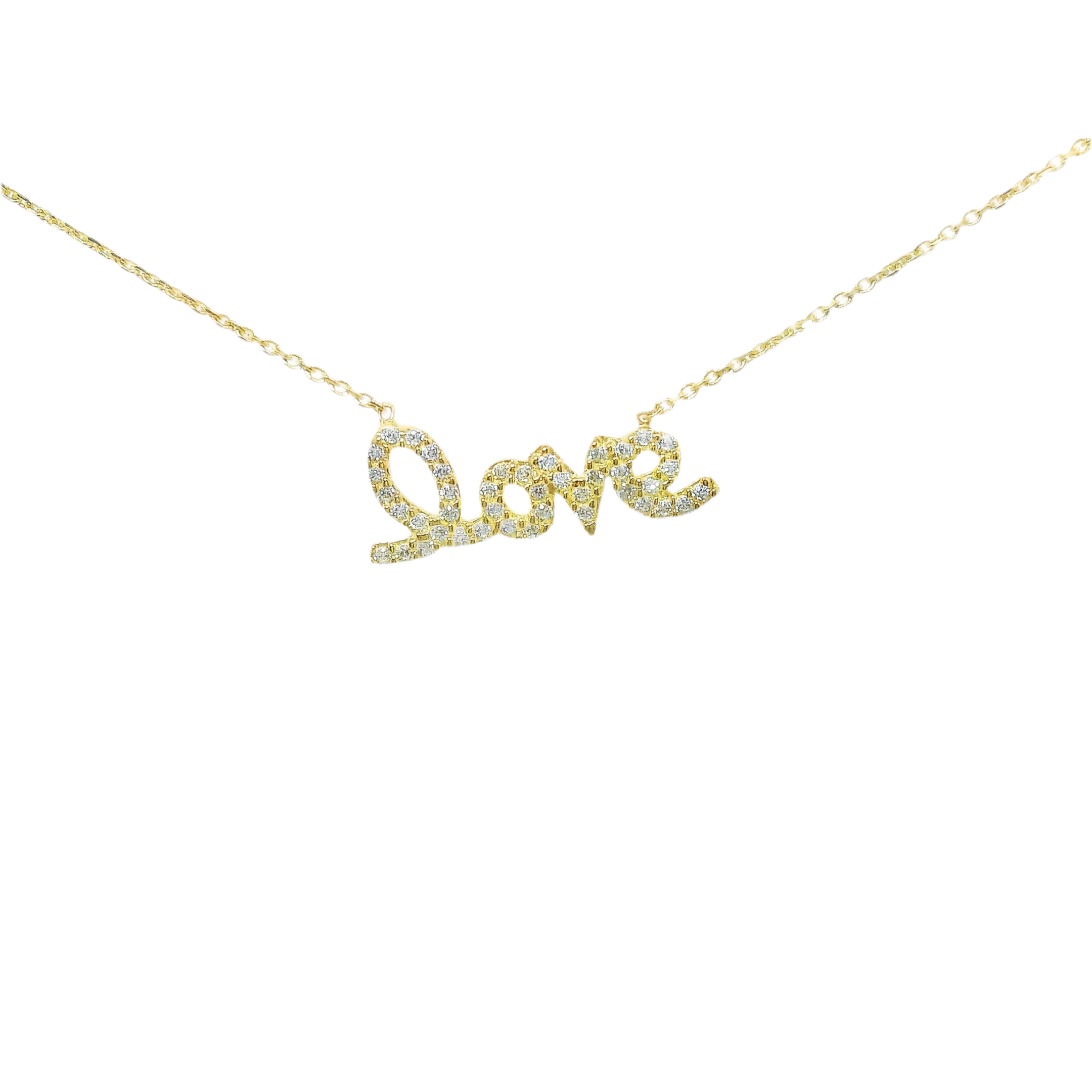 Sterling Silver Gold Plated CZ Cursive "Love" Necklace