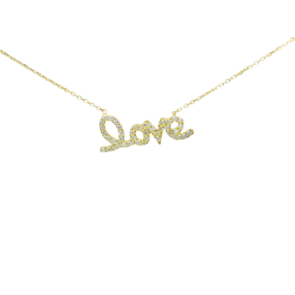 Sterling Silver Gold Plated CZ Cursive "Love" Necklace