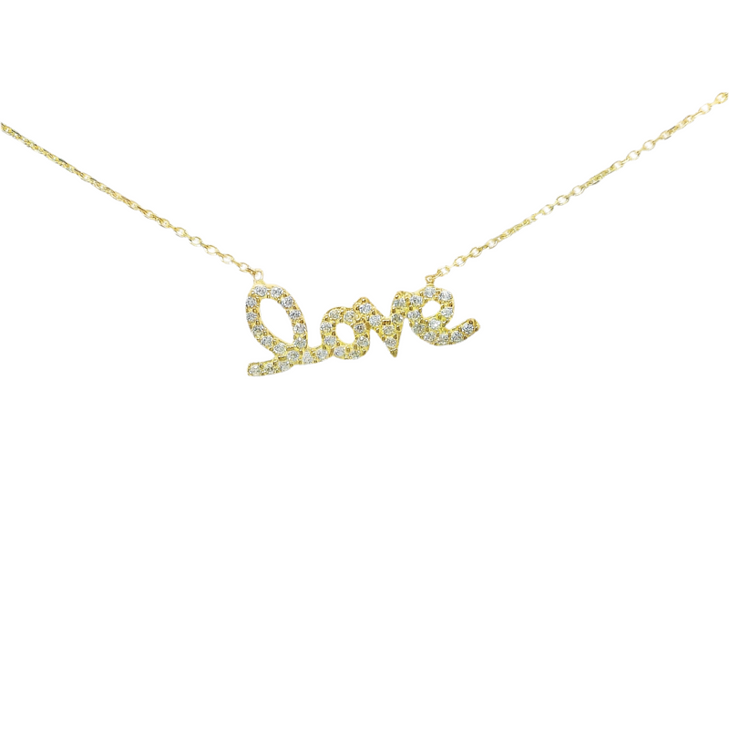 Sterling Silver Gold Plated CZ Cursive "Love" Necklace