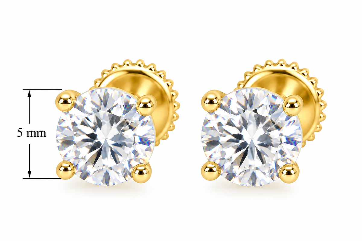 Sterling Silver Moissanite 4 Prong Round Screwback Earrings