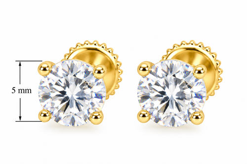 Sterling Silver Moissanite 4 Prong Round Screwback Earrings