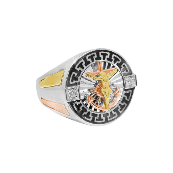 925 Sterling Silver Crucifix Anchor Men's Ring