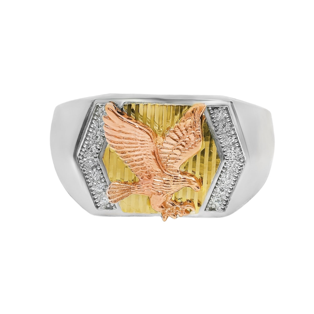 925 Sterling Silver Tri Tone Eagle Men's Ring