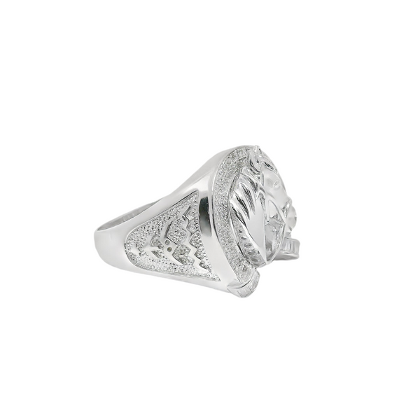 925 Sterling Silver CZ Horseshoe W/ Horse Men's Ring