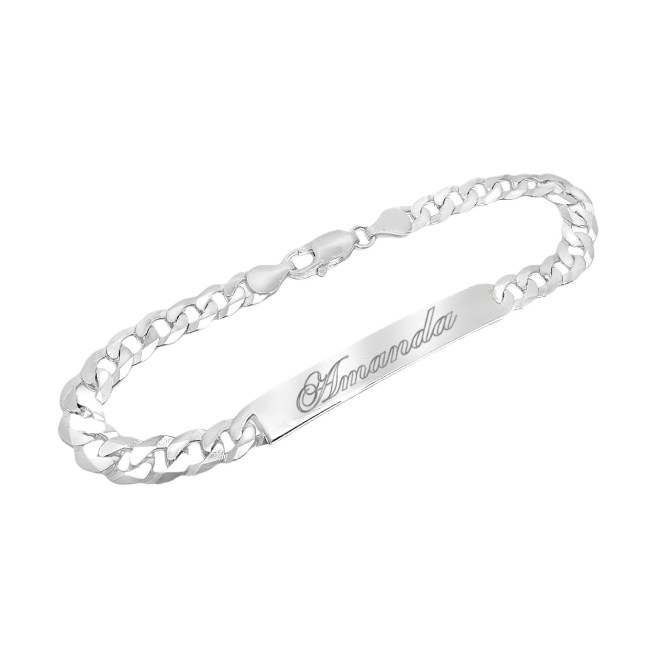 Italian Sterling Silver Flat Curb ID Bracelet 180 Gauge