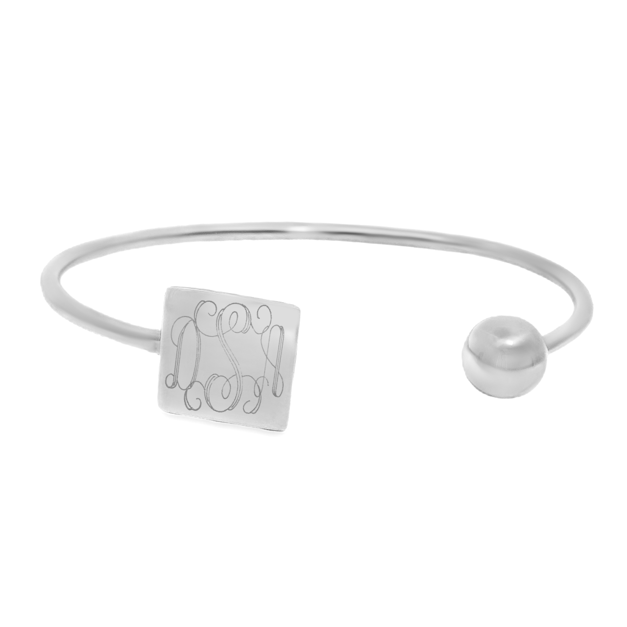 German Silver Engravable Square Disc & Ball Cuff Bangle