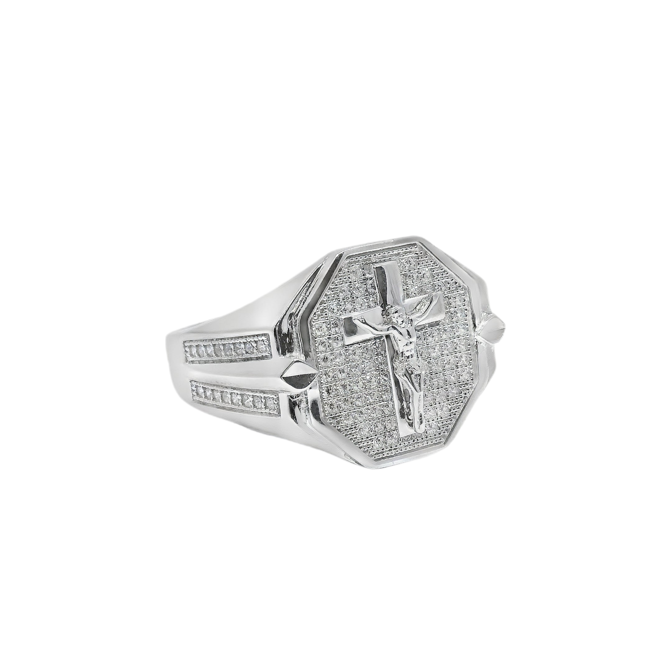 925 Sterling Silver CZ Crucifix Men's Ring
