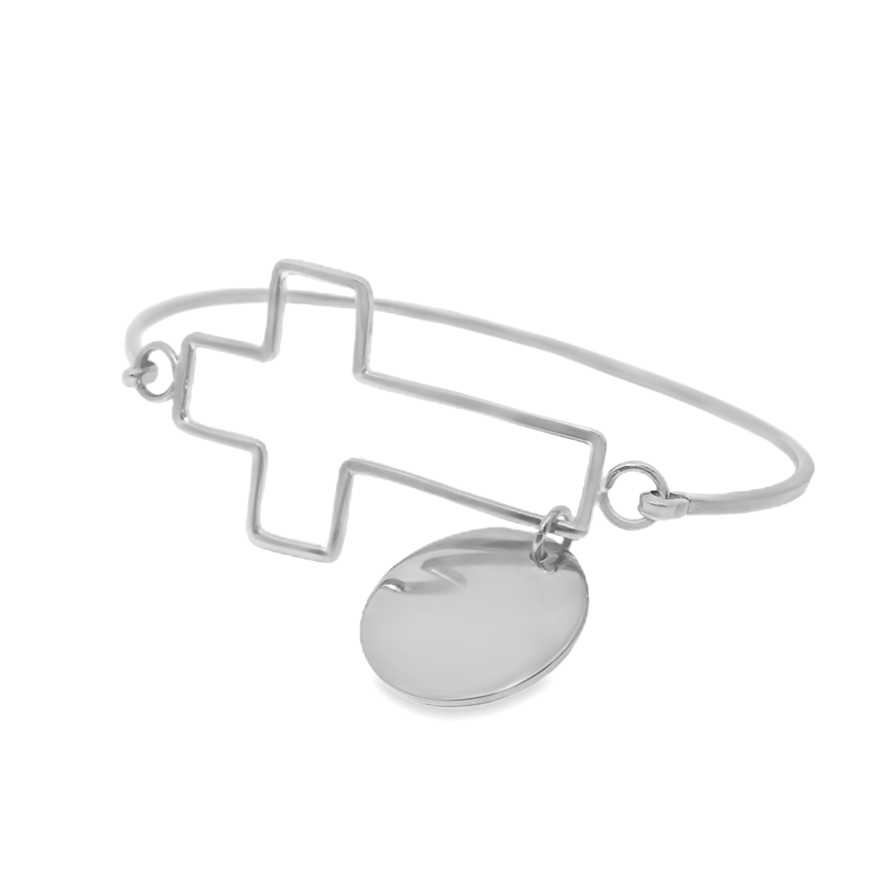 German Silver Engravable Cut-Out Cross Bangle