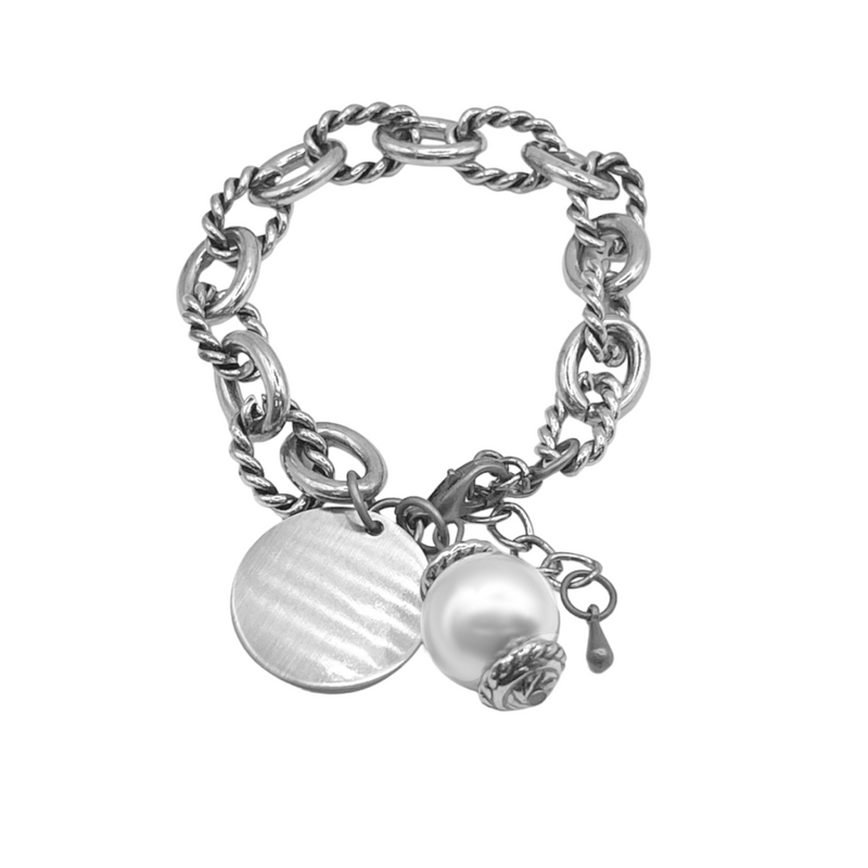 Fashion Engravable Rope Link Bracelet With Pearl