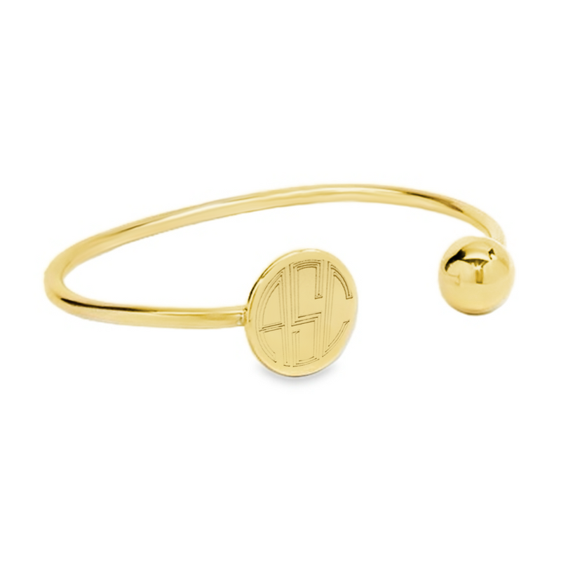German Silver Engravable Round Disc & Ball Cuff Bangle