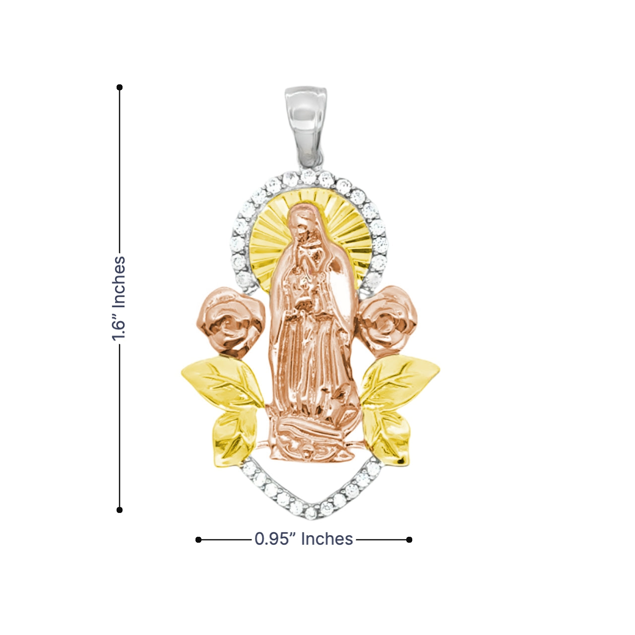 925 Sterling Silver CZ Tri-Tone Virgin Mary Pendant