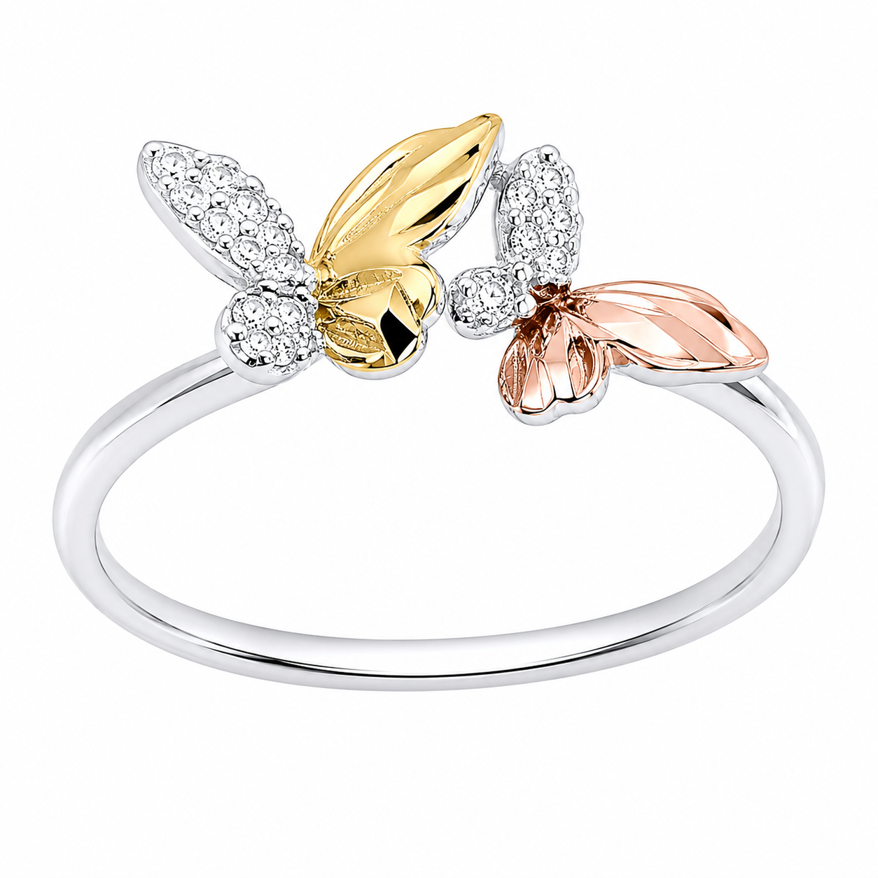 Sterling Silver CZ Tricolor Butterfly Ring