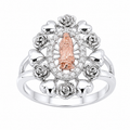 Sterling Silver CZ Rose Gold Virgin Mary W/ Rose & Heart Halo Ring