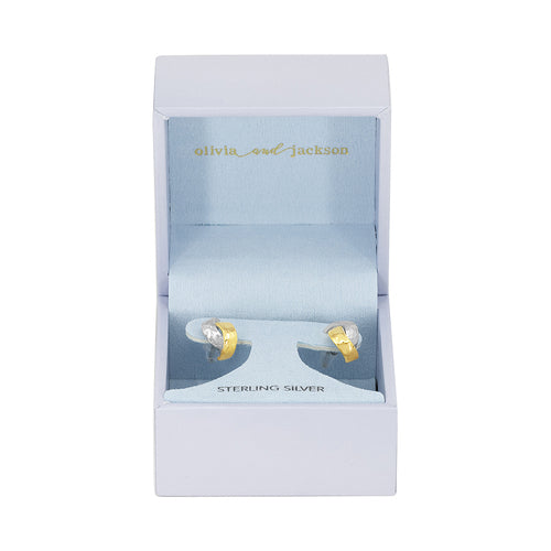 Sterling Silver 2 Tone Hammered/Polished Interwined Hoop Stud Earring w/Box