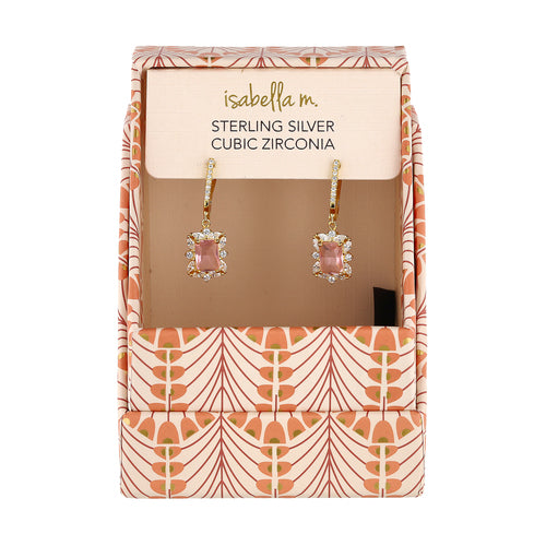 Sterling Silver Pink CZ Dangle Hoop Earring