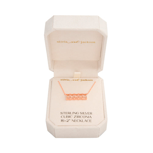 Sterling Silver Rose Gold Morganite CZ Bar Necklace Box
