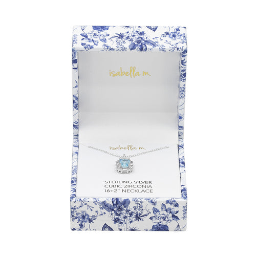 Sterling Silver Light Blue Cz Necklace w/ Box