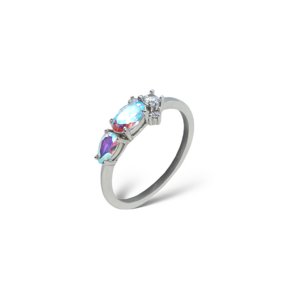 Sterling Silver Rainbow Crystal CZ Cluster Ring