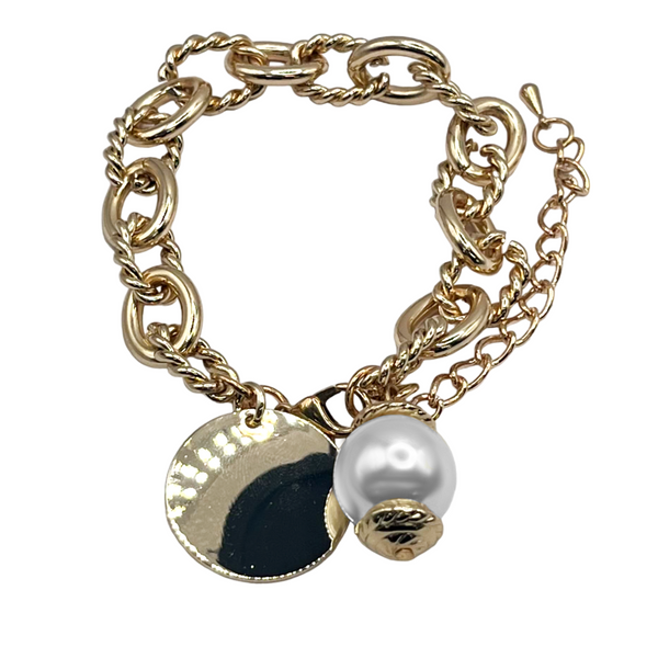 Fashion Engravable Rope Link Bracelet With Pearl
