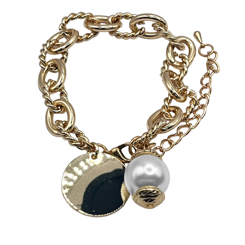 Fashion Engravable Rope Link Bracelet With Pearl