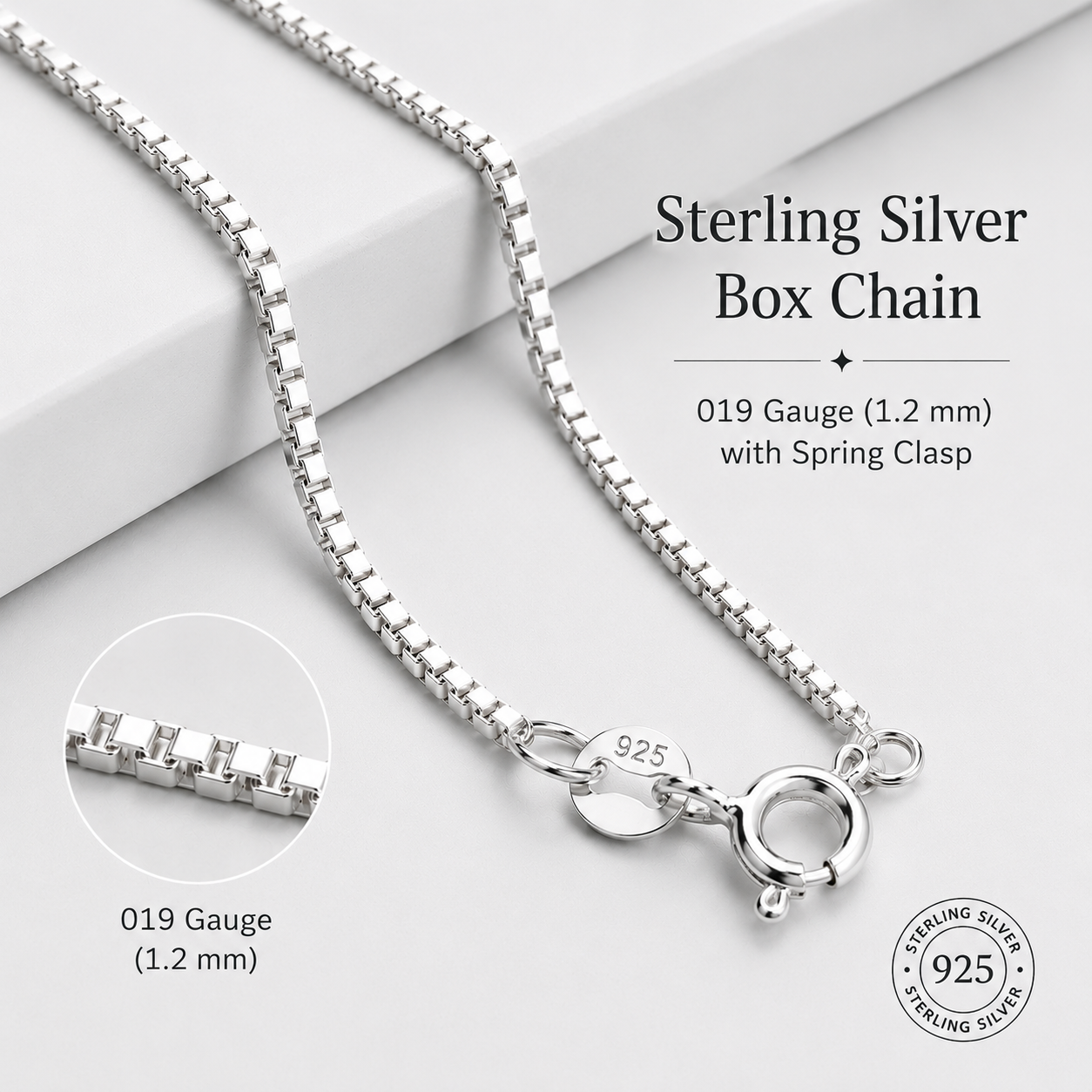 Sterling Silver Box Chain 1.2MM (019 GUAGE) - SOLD BY THE DOZEN