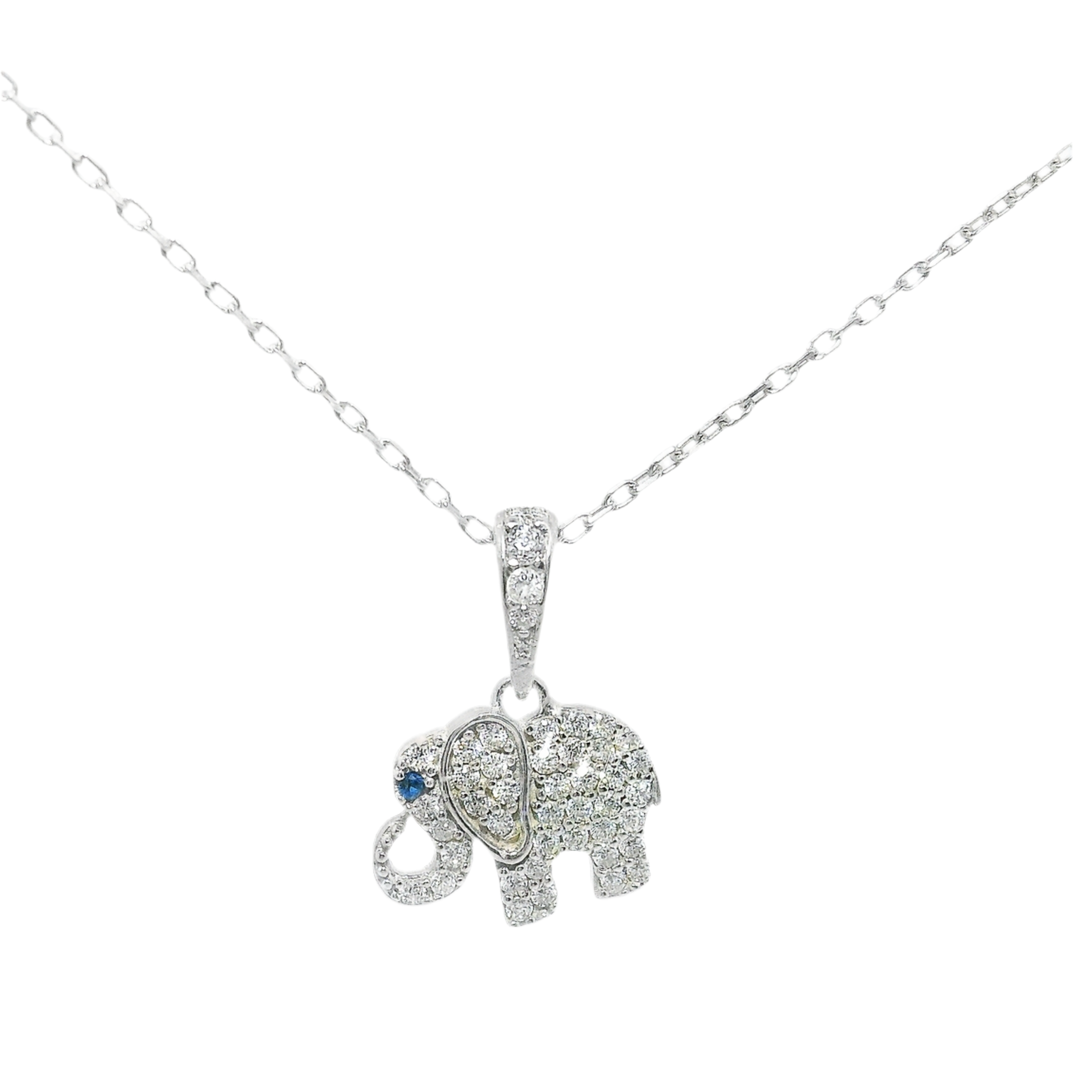 Sterling Silver CZ Blue Eyed Elephant Necklace