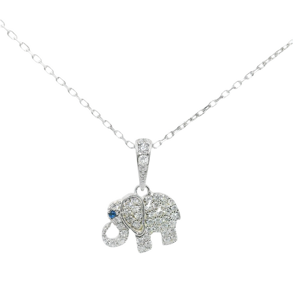 Sterling Silver CZ Blue Eyed Elephant Necklace