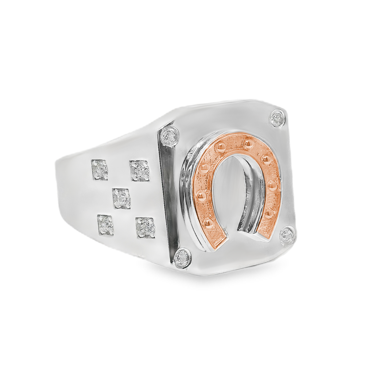 925 Sterling Silver CZ Two Tone Horseshoe Men's Ring