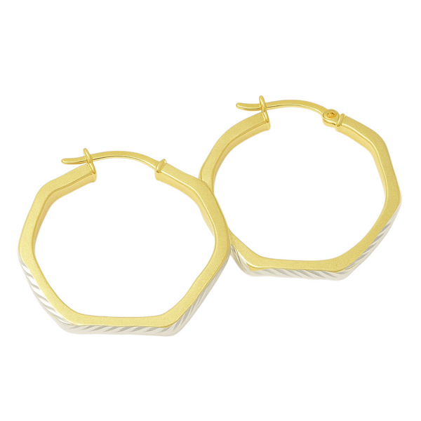 Sterling Silver Two Tone Diamond Cut Wavy Hoop Earrings