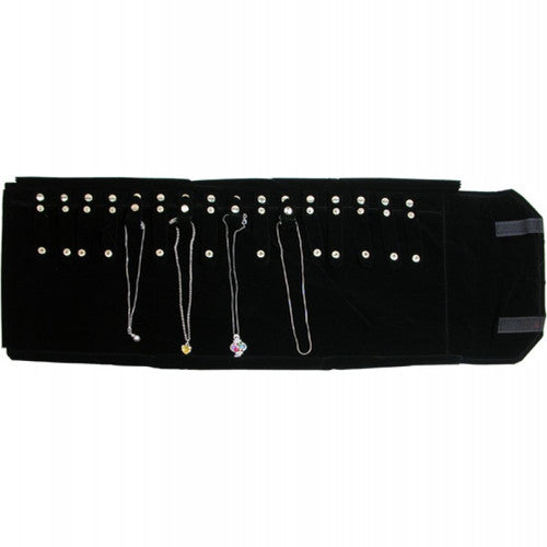 Deluxe Black Velvet Jewelry Rolls - 16 Snaps (Long Chains)